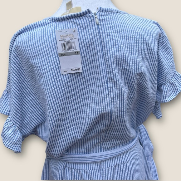 Michael Kors Seersucker Ruffle Wrap Dress NWT‎ Women’s 1X - Picture 5 of 7